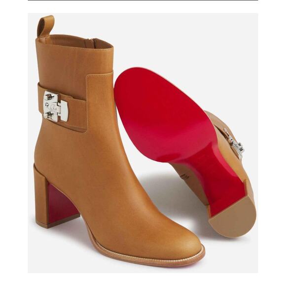 Christian Louboutin Booty Lock Ankle Boots in Terra Calf Leather Size 39.5 - Picture 1 of 8